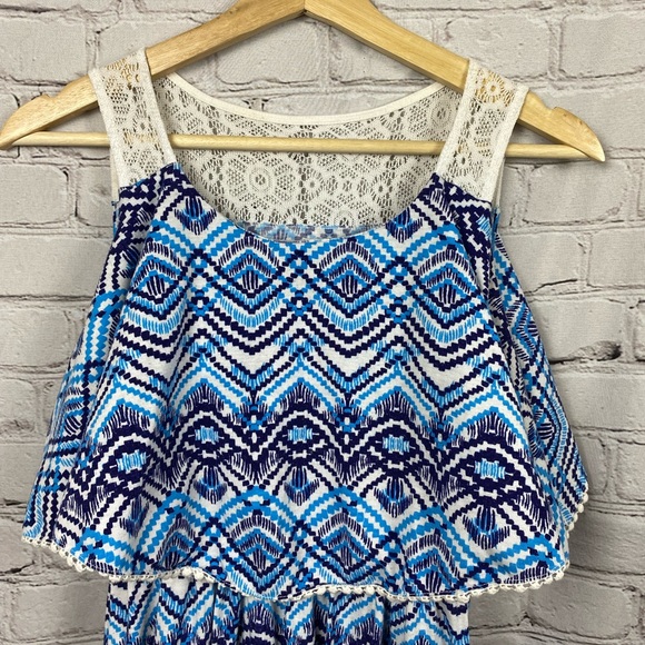 Emily West high low blue tribal summer dress • girls size 16 - Picture 3 of 6